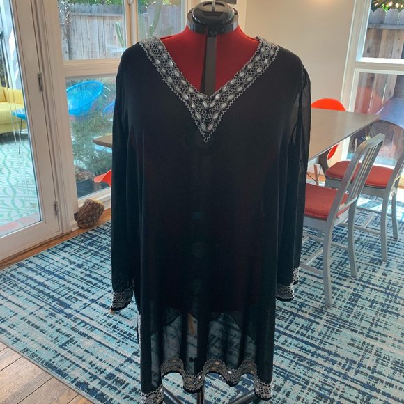 Roaman's Tops - Roaman's swim, 2X, Black beaded sheer swim coverup or tunic